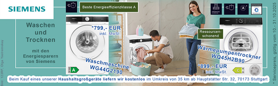 Siemens Waschmaschine und Wrmepumpentrockner zum Servicepreis